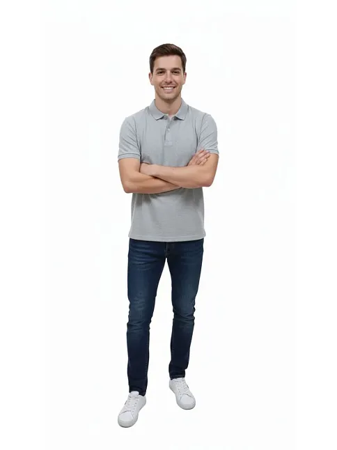 Erkek Pike Kumaş Düğmeli Yaka Regular Fit Günlük Kısa Kol Tişört T-shirt - Gri Erkek Pike Kumaş Düğmeli Yaka Regular Fit Günlük Kısa Kol Tişört T-shirt - Gri