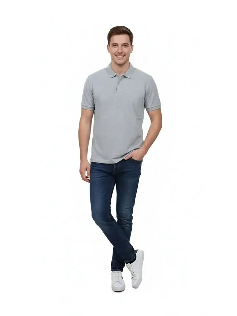Erkek Pike Kumaş Düğmeli Yaka Regular Fit Günlük Kısa Kol Tişört T-shirt - Gri Erkek Pike Kumaş Düğmeli Yaka Regular Fit Günlük Kısa Kol Tişört T-shirt - Gri