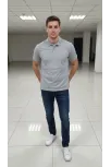 Erkek Pike Kumaş Düğmeli Yaka Regular Fit Günlük Kısa Kol Tişört T-shirt - Gri