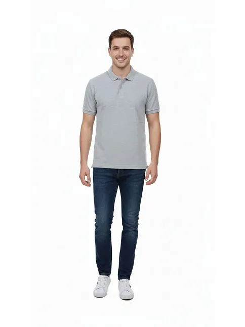 Erkek Pike Kumaş Düğmeli Yaka Regular Fit Günlük Kısa Kol Tişört T-shirt - Gri Erkek Pike Kumaş Düğmeli Yaka Regular Fit Günlük Kısa Kol Tişört T-shirt - Gri