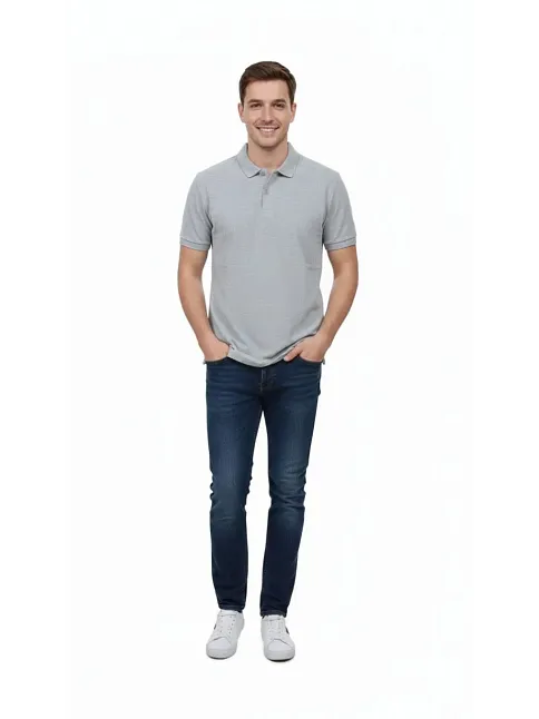 Erkek Pike Kumaş Düğmeli Yaka Regular Fit Günlük Kısa Kol Tişört T-shirt - Gri Erkek Pike Kumaş Düğmeli Yaka Regular Fit Günlük Kısa Kol Tişört T-shirt - Gri