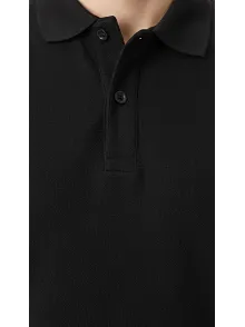 Erkek Pike Kumaş Düğmeli Yaka Regular Fit Günlük Kısa Kol Tişört T-shirt - Siyah