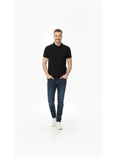 Erkek Pike Kumaş Düğmeli Yaka Regular Fit Günlük Kısa Kol Tişört T-shirt - Siyah
