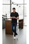 Erkek Pike Kumaş Düğmeli Yaka Regular Fit Günlük Kısa Kol Tişört T-shirt - Siyah