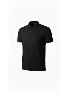 Erkek Pike Kumaş Düğmeli Yaka Regular Fit Günlük Kısa Kol Tişört T-shirt - Siyah