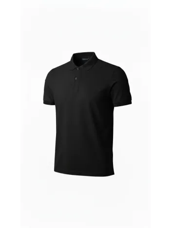 Erkek Pike Kumaş Düğmeli Yaka Regular Fit Günlük Kısa Kol Tişört T-shirt - Siyah