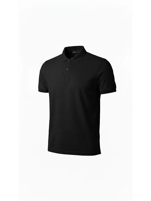 Erkek Pike Kumaş Düğmeli Yaka Regular Fit Günlük Kısa Kol Tişört T-shirt - Siyah