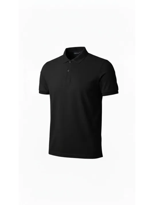 Erkek Pike Kumaş Düğmeli Yaka Regular Fit Günlük Kısa Kol Tişört T-shirt - Siyah