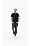 Erkek Pike Kumaş Düğmeli Yaka Regular Fit Günlük Kısa Kol Tişört T-shirt - Siyah