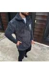 Erkek Polar Fermuarlı Sweatshirt – Kapüşonsuz, Cepli, Yumuşak Dokulu, Oversize Rahat Kalıp, Kışlık Sıcak Tutan Fermuarlı Üst - Füme