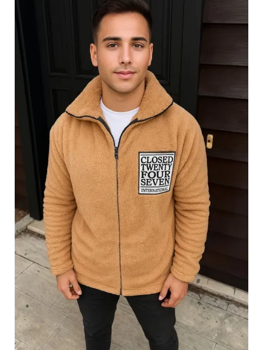Erkek Polar Fermuarlı Sweatshirt – Kapüşonsuz, Cepli, Yumuşak Dokulu, Oversize Rahat Kalıp, Kışlık Sıcak Tutan Fermuarlı Üst - Kahverengi Erkek Polar Fermuarlı Sweatshirt – Kapüşonsuz, Cepli, Yumuşak Dokulu, Oversize Rahat Kalıp, Kışlık Sıcak Tutan Fermuarlı Üst - Kahverengi