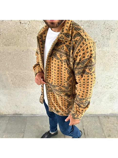 Erkek Polar Fermuarlı Sweatshirt – Kapüşonsuz, Cepli, Yumuşak Dokulu, Oversize Rahat Kalıp, Kışlık Sıcak Tutan Fermuarlı Üst - Sarı
