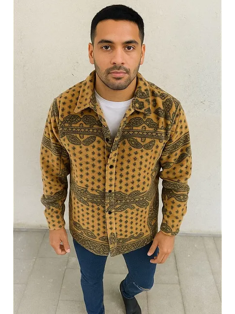 Erkek Polar Fermuarlı Sweatshirt – Kapüşonsuz, Cepli, Yumuşak Dokulu, Oversize Rahat Kalıp, Kışlık Sıcak Tutan Fermuarlı Üst - Sarı