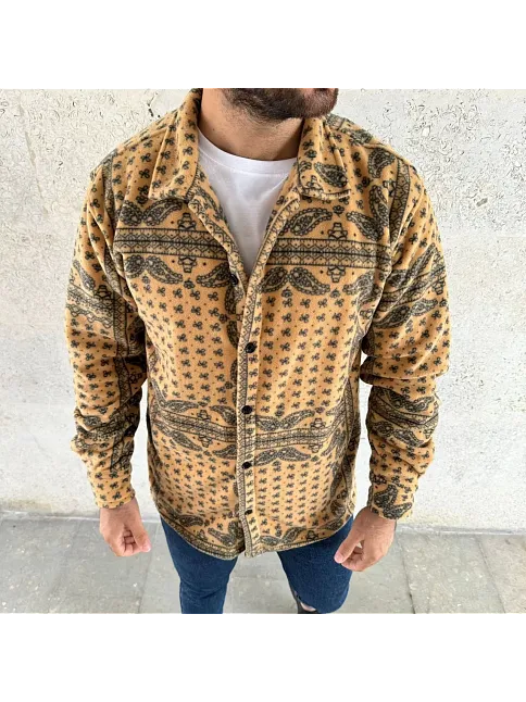 Erkek Polar Fermuarlı Sweatshirt – Kapüşonsuz, Cepli, Yumuşak Dokulu, Oversize Rahat Kalıp, Kışlık Sıcak Tutan Fermuarlı Üst - Sarı