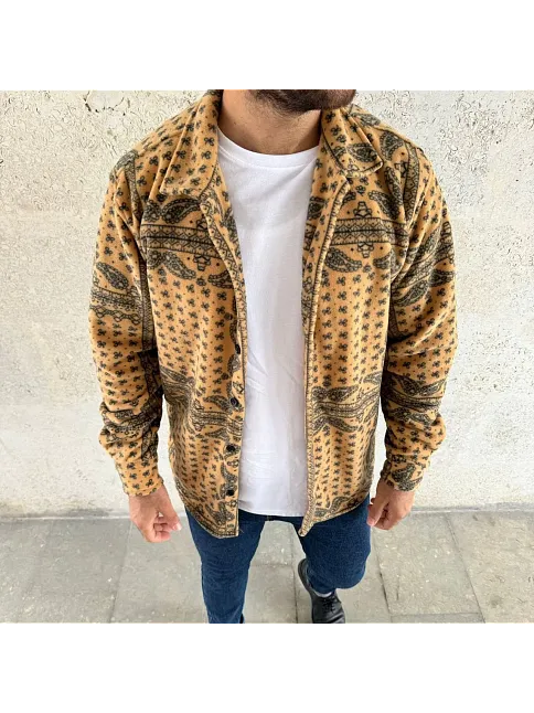 Erkek Polar Fermuarlı Sweatshirt – Kapüşonsuz, Cepli, Yumuşak Dokulu, Oversize Rahat Kalıp, Kışlık Sıcak Tutan Fermuarlı Üst - Sarı
