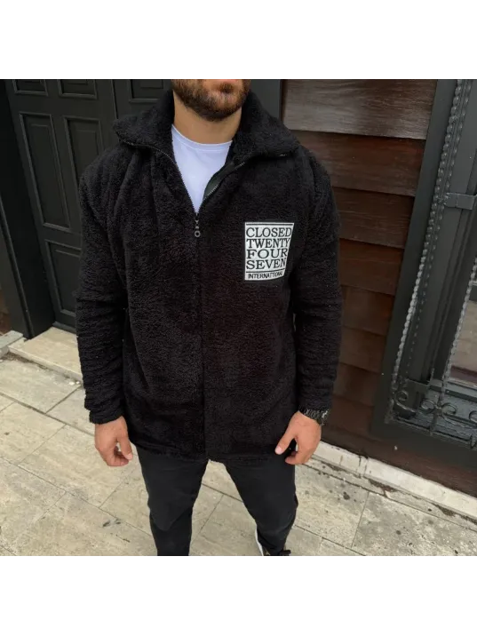 Erkek Polar Fermuarlı Sweatshirt – Kapüşonsuz, Cepli, Yumuşak Dokulu, Oversize Rahat Kalıp, Kışlık Sıcak Tutan Fermuarlı Üst - Siyah Erkek Polar Fermuarlı Sweatshirt – Kapüşonsuz, Cepli, Yumuşak Dokulu, Oversize Rahat Kalıp, Kışlık Sıcak Tutan Fermuarlı Üst - Siyah