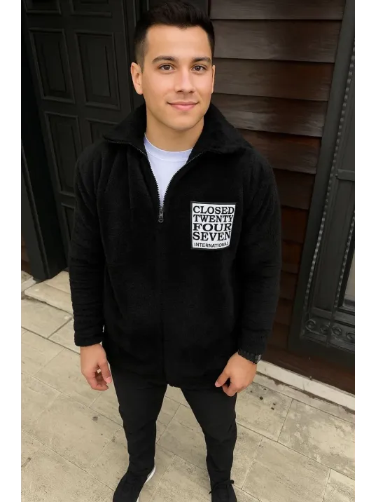 Erkek Polar Fermuarlı Sweatshirt – Kapüşonsuz, Cepli, Yumuşak Dokulu, Oversize Rahat Kalıp, Kışlık Sıcak Tutan Fermuarlı Üst - Siyah Erkek Polar Fermuarlı Sweatshirt – Kapüşonsuz, Cepli, Yumuşak Dokulu, Oversize Rahat Kalıp, Kışlık Sıcak Tutan Fermuarlı Üst - Siyah