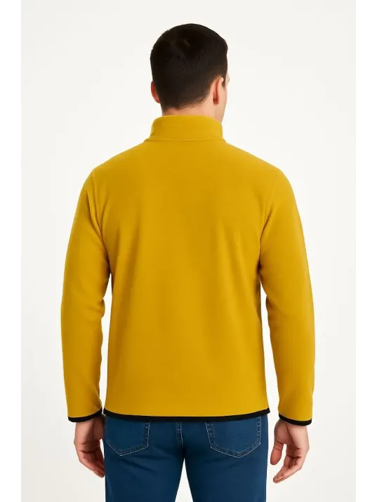Erkek Polar Kazak – Dik Yaka, Yarım Fermuarlı, Fermuarlı Göğüs Cepli, Siyah Biyeli, Kışlık Rahat Regular Fit Günlük Model - Sarı Erkek Polar Kazak – Dik Yaka, Yarım Fermuarlı, Fermuarlı Göğüs Cepli, Siyah Biyeli, Kışlık Rahat Regular Fit Günlük Model - Sarı