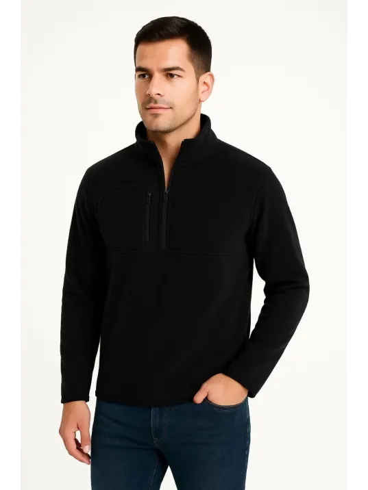 Erkek Polar Kazak – Dik Yaka, Yarım Fermuarlı, Fermuarlı Göğüs Cepli, Siyah Biyeli, Kışlık Rahat Regular Fit Günlük Model - Siyah Erkek Polar Kazak – Dik Yaka, Yarım Fermuarlı, Fermuarlı Göğüs Cepli, Siyah Biyeli, Kışlık Rahat Regular Fit Günlük Model - Siyah