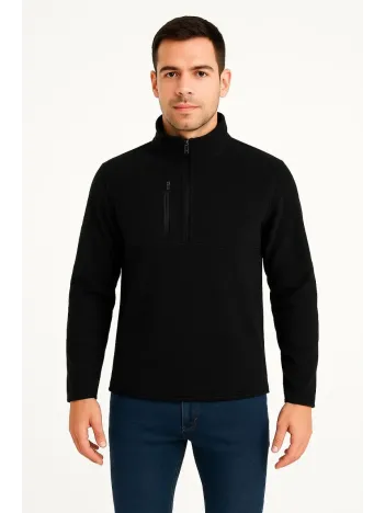 Erkek Polar Kazak – Dik Yaka, Yarım Fermuarlı, Fermuarlı Göğüs Cepli, Siyah Biyeli, Kışlık Rahat Regular Fit Günlük Model - Siyah Erkek Polar Kazak – Dik Yaka, Yarım Fermuarlı, Fermuarlı Göğüs Cepli, Siyah Biyeli, Kışlık Rahat Regular Fit Günlük Model - Siyah