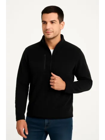 Erkek Polar Kazak – Dik Yaka, Yarım Fermuarlı, Fermuarlı Göğüs Cepli, Siyah Biyeli, Kışlık Rahat Regular Fit Günlük Model - Siyah Erkek Polar Kazak – Dik Yaka, Yarım Fermuarlı, Fermuarlı Göğüs Cepli, Siyah Biyeli, Kışlık Rahat Regular Fit Günlük Model - Siyah