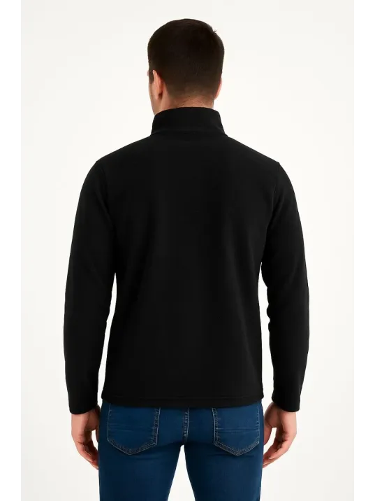 Erkek Polar Kazak – Dik Yaka, Yarım Fermuarlı, Fermuarlı Göğüs Cepli, Siyah Biyeli, Kışlık Rahat Regular Fit Günlük Model - Siyah Erkek Polar Kazak – Dik Yaka, Yarım Fermuarlı, Fermuarlı Göğüs Cepli, Siyah Biyeli, Kışlık Rahat Regular Fit Günlük Model - Siyah