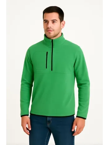 Erkek Polar Kazak – Dik Yaka, Yarım Fermuarlı, Fermuarlı Göğüs Cepli, Siyah Biyeli, Kışlık Rahat Regular Fit Günlük Model - Yeşil Erkek Polar Kazak – Dik Yaka, Yarım Fermuarlı, Fermuarlı Göğüs Cepli, Siyah Biyeli, Kışlık Rahat Regular Fit Günlük Model - Yeşil