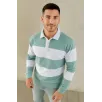 Erkek Polo Yaka Uzun Kollu Çizgili Sweatshirt Trend Rugby Stil - Çağla Yeşili Erkek Polo Yaka Uzun Kollu Çizgili Sweatshirt Trend Rugby Stil - Çağla Yeşili