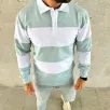 Erkek Polo Yaka Uzun Kollu Çizgili Sweatshirt Trend Rugby Stil - Çağla Yeşili Erkek Polo Yaka Uzun Kollu Çizgili Sweatshirt Trend Rugby Stil - Çağla Yeşili