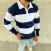 Erkek Polo Yaka Uzun Kollu Çizgili Sweatshirt Trend Rugby Stil - Lacivert Erkek Polo Yaka Uzun Kollu Çizgili Sweatshirt Trend Rugby Stil - Lacivert
