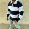 Erkek Polo Yaka Uzun Kollu Çizgili Sweatshirt Trend Rugby Stil - Lacivert Erkek Polo Yaka Uzun Kollu Çizgili Sweatshirt Trend Rugby Stil - Lacivert