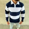 Erkek Polo Yaka Uzun Kollu Çizgili Sweatshirt Trend Rugby Stil - Lacivert Erkek Polo Yaka Uzun Kollu Çizgili Sweatshirt Trend Rugby Stil - Lacivert