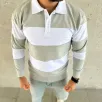 Erkek Polo Yaka Uzun Kollu Çizgili Sweatshirt Trend Rugby Stil - Mint Yeşili Erkek Polo Yaka Uzun Kollu Çizgili Sweatshirt Trend Rugby Stil - Mint Yeşili