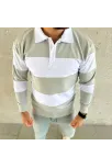 Erkek Polo Yaka Uzun Kollu Çizgili Sweatshirt Trend Rugby Stil - Mint Yeşili