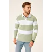 Erkek Polo Yaka Uzun Kollu Çizgili Sweatshirt Trend Rugby Stil - Mint Yeşili Erkek Polo Yaka Uzun Kollu Çizgili Sweatshirt Trend Rugby Stil - Mint Yeşili