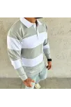 Erkek Polo Yaka Uzun Kollu Çizgili Sweatshirt Trend Rugby Stil - Mint Yeşili