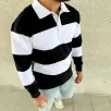 Erkek Polo Yaka Uzun Kollu Çizgili Sweatshirt Trend Rugby Stil - Siyah Erkek Polo Yaka Uzun Kollu Çizgili Sweatshirt Trend Rugby Stil - Siyah