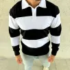 Erkek Polo Yaka Uzun Kollu Çizgili Sweatshirt Trend Rugby Stil - Siyah Erkek Polo Yaka Uzun Kollu Çizgili Sweatshirt Trend Rugby Stil - Siyah