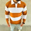 Erkek Polo Yaka Uzun Kollu Çizgili Sweatshirt Trend Rugby Stil - Turuncu Erkek Polo Yaka Uzun Kollu Çizgili Sweatshirt Trend Rugby Stil - Turuncu