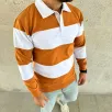 Erkek Polo Yaka Uzun Kollu Çizgili Sweatshirt Trend Rugby Stil - Turuncu Erkek Polo Yaka Uzun Kollu Çizgili Sweatshirt Trend Rugby Stil - Turuncu