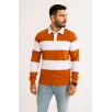 Erkek Polo Yaka Uzun Kollu Çizgili Sweatshirt Trend Rugby Stil - Turuncu Erkek Polo Yaka Uzun Kollu Çizgili Sweatshirt Trend Rugby Stil - Turuncu