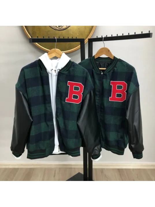 Erkek Pötikare Desen Nakışlı Kolej Ceket - Haki Erkek Pötikare Desen Nakışlı Kolej Ceket - Haki