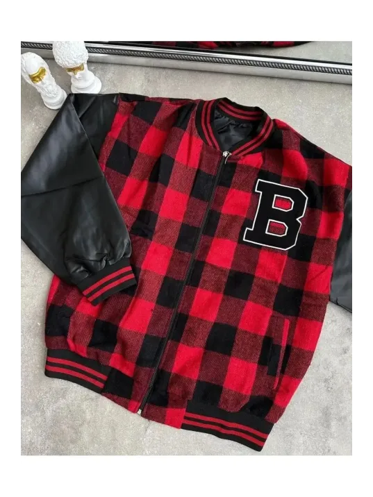 Erkek Pötikare Desen Nakışlı Kolej Ceket - Kırmızı