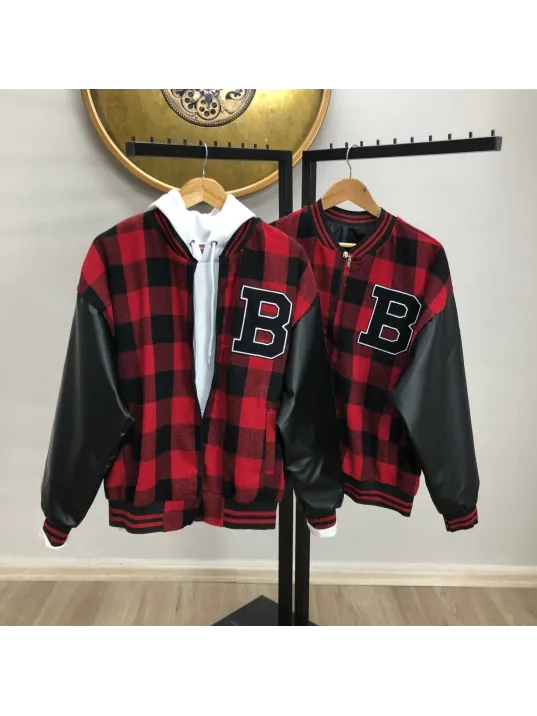 Erkek Pötikare Desen Nakışlı Kolej Ceket - Kırmızı