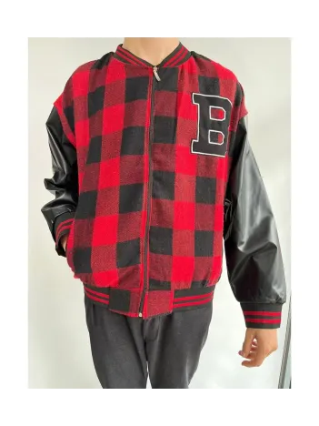 Erkek Pötikare Desen Nakışlı Kolej Ceket - Kırmızı