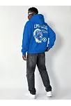 Erkek Premium Baskılı Kapşonlu Sweatshirt Üç İplik İçi Pamuklu Kanguru Cepli Double Oversize Rahat Kalıp Hoodie - Saks Mavi
