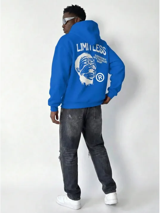 Erkek Premium Baskılı Kapşonlu Sweatshirt Üç İplik İçi Pamuklu Kanguru Cepli Double Oversize Rahat Kalıp Hoodie - Saks Mavi Erkek Premium Baskılı Kapşonlu Sweatshirt Üç İplik İçi Pamuklu Kanguru Cepli Double Oversize Rahat Kalıp Hoodie - Saks Mavi