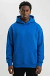 Erkek Premium Baskılı Kapşonlu Sweatshirt Üç İplik İçi Pamuklu Kanguru Cepli Double Oversize Rahat Kalıp Hoodie - Saks Mavi