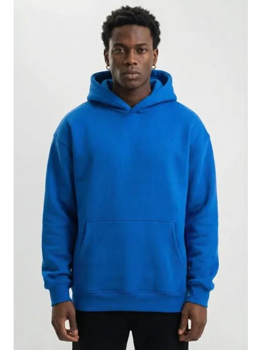 Erkek Premium Baskılı Kapşonlu Sweatshirt Üç İplik İçi Pamuklu Kanguru Cepli Double Oversize Rahat Kalıp Hoodie - Saks Mavi Erkek Premium Baskılı Kapşonlu Sweatshirt Üç İplik İçi Pamuklu Kanguru Cepli Double Oversize Rahat Kalıp Hoodie - Saks Mavi