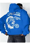 Erkek Premium Baskılı Kapşonlu Sweatshirt Üç İplik İçi Pamuklu Kanguru Cepli Double Oversize Rahat Kalıp Hoodie - Saks Mavi